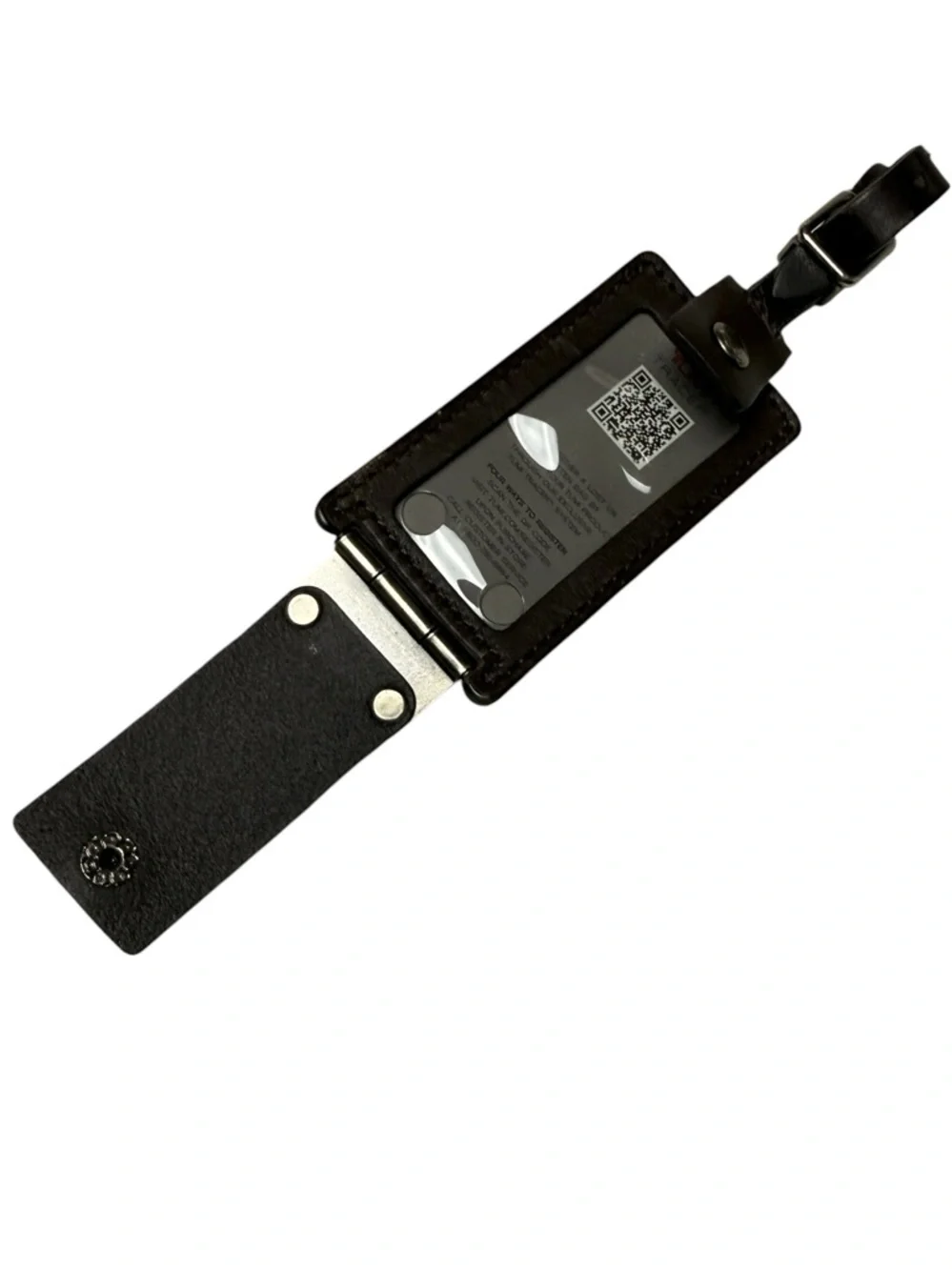 Tumi Black Leather Luggage Tag with Silver Hardware